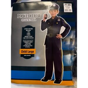 Police Officer Costume Child Large 5 Piece Set Shirt Pants Hat Belt WalkieTalkie